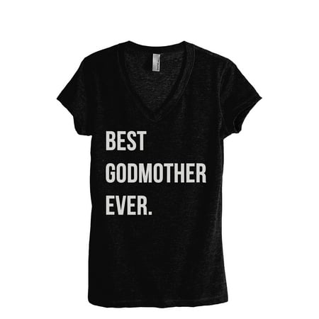 Best Godmother Ever Women's Fashion Relaxed V-Neck T-Shirt Tee Heather Black