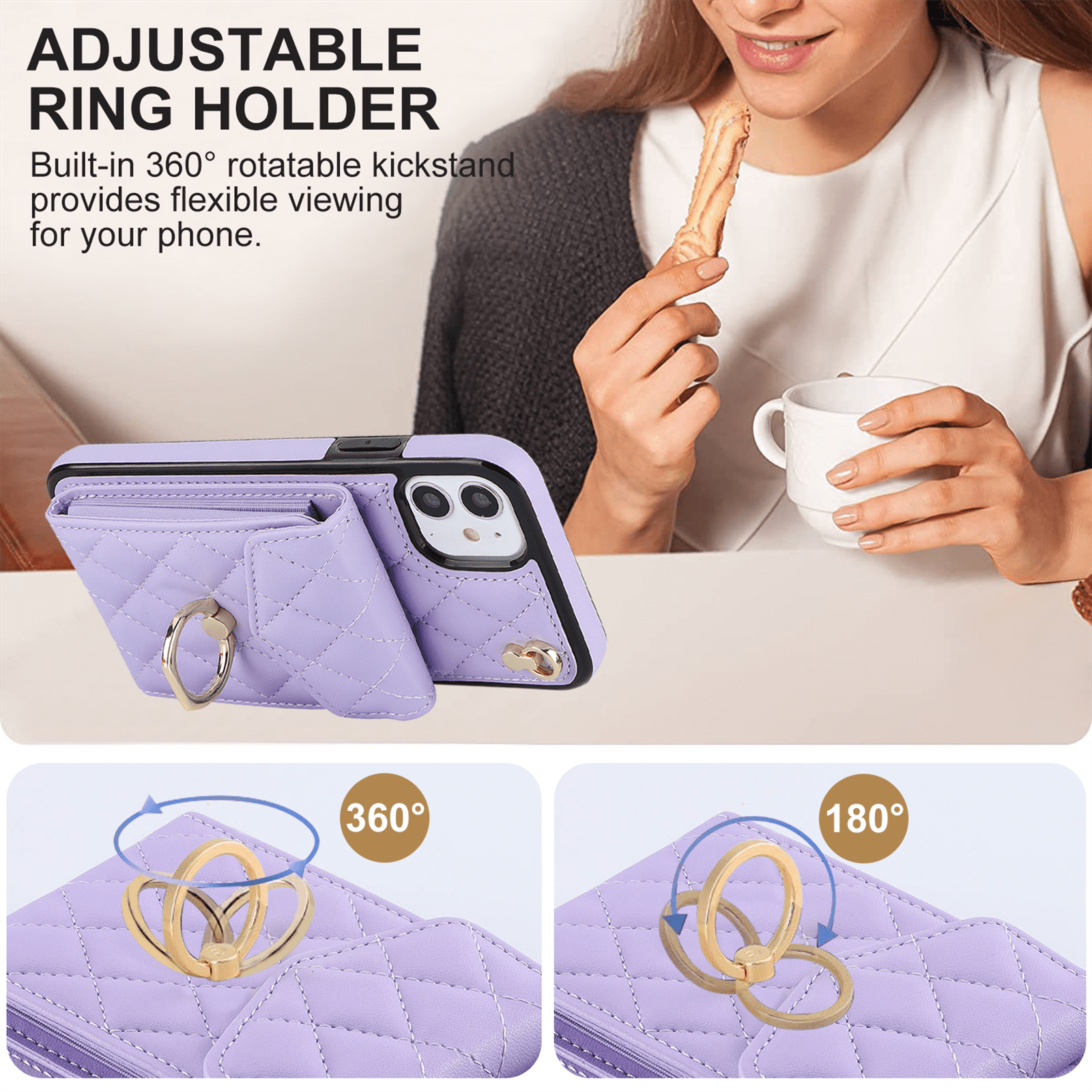 Asuwish Wallet RFID Blocking PU Leather Cell Phone Case with Tempered Glass Screen Protector, Wrist Strap for iPhone 11, Purple