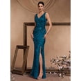 thumbnail image 2 of Elegant Long Sequin Formal Dress V-Neck Slit Design, Stretchy Fitted Glamorous, 2 of 6