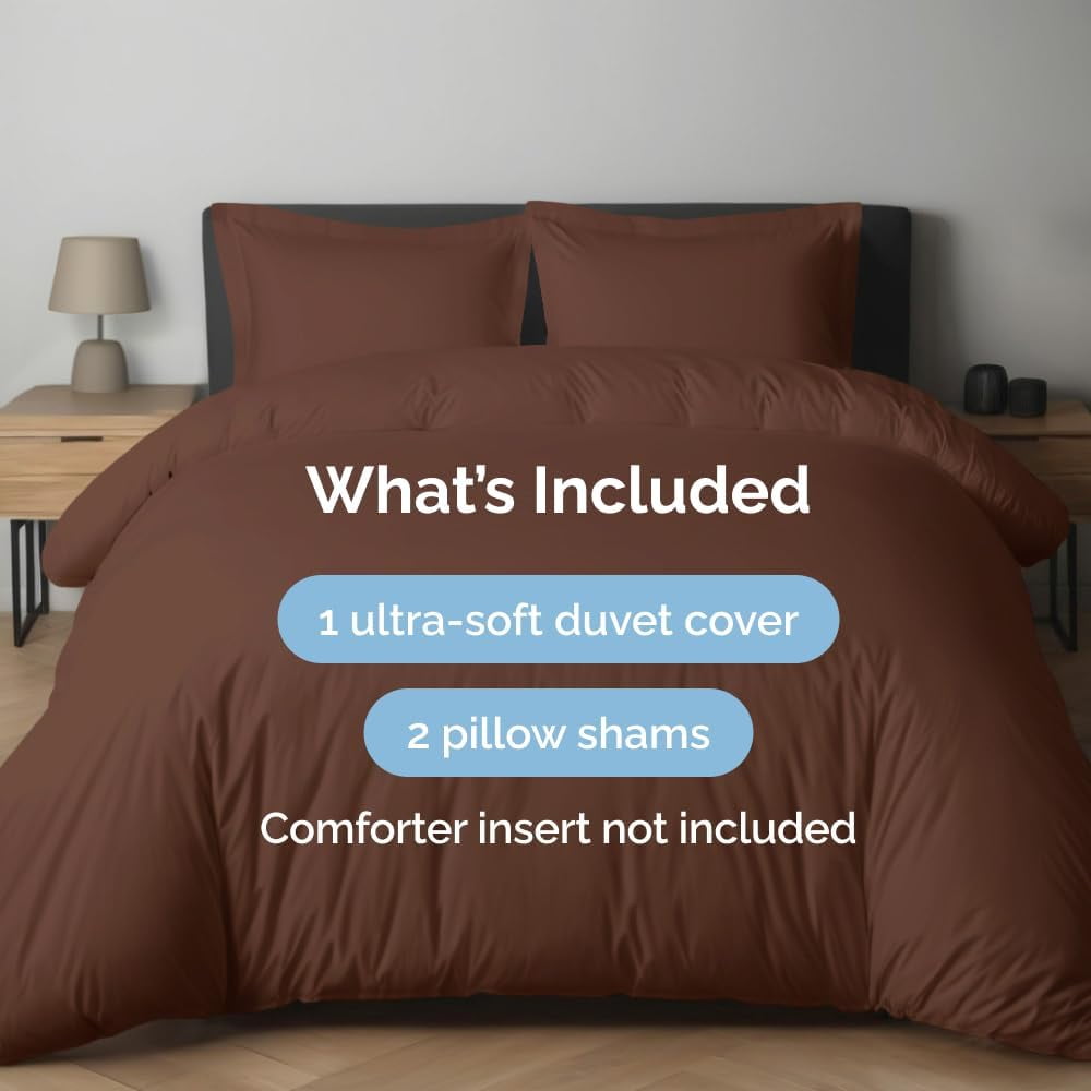 CGK Linens 3-Piece Premium Duvet Cover Set - King Size Soft Comforter Cover With Zipper & Matching Pillowcases, Brown