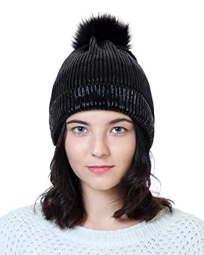 FADA Metallic Pom Beanie Chunky Shiny 