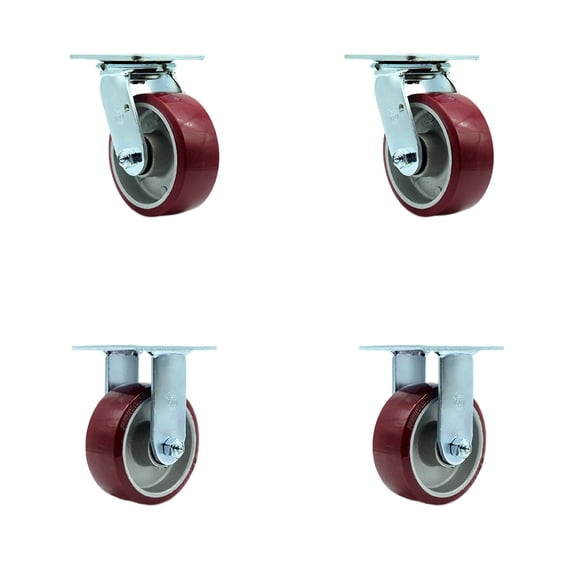 5 Inch Poly on Aluminum Caster Set with Ball Bearings 2 Swivel 2 Rigid SCC