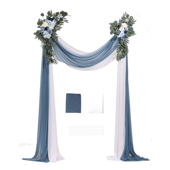 KFFKFF Faux Wedding Arch Flower Set, Azure Bridal Arch Flower and Drapery Kit (Set of 4) - Includes 2 Floral Assemblies, 2 Transparent Drapes, Ideal for Nuptial Bouquets and Reception Backdrop Decor