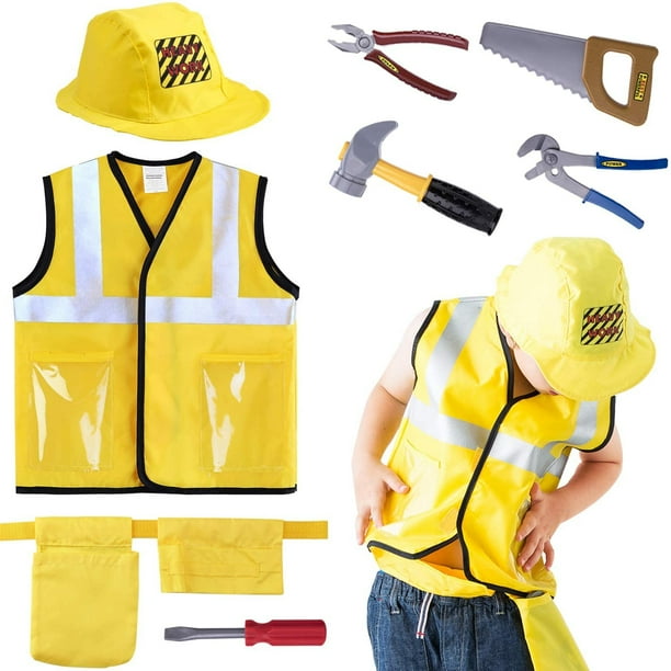 iPlay, iLearn Set de Disfraces de Trabajador de la Construcción, Juego de Rol, Regalo Educativo de Ingeniería para Halloween, Navidad y Fiestas, para Niños de 3, 4, 5, 6, 7 Años