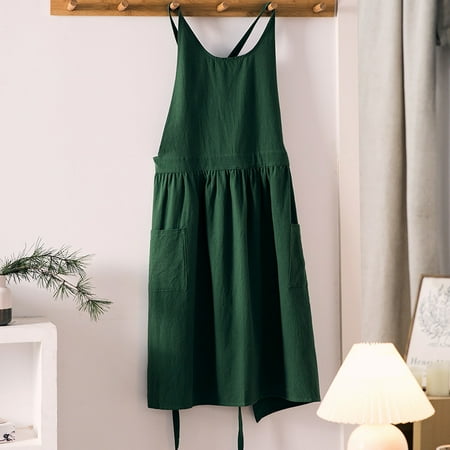 

Home cotton linen round neck apron gardening florist cafe kitchen work clothes