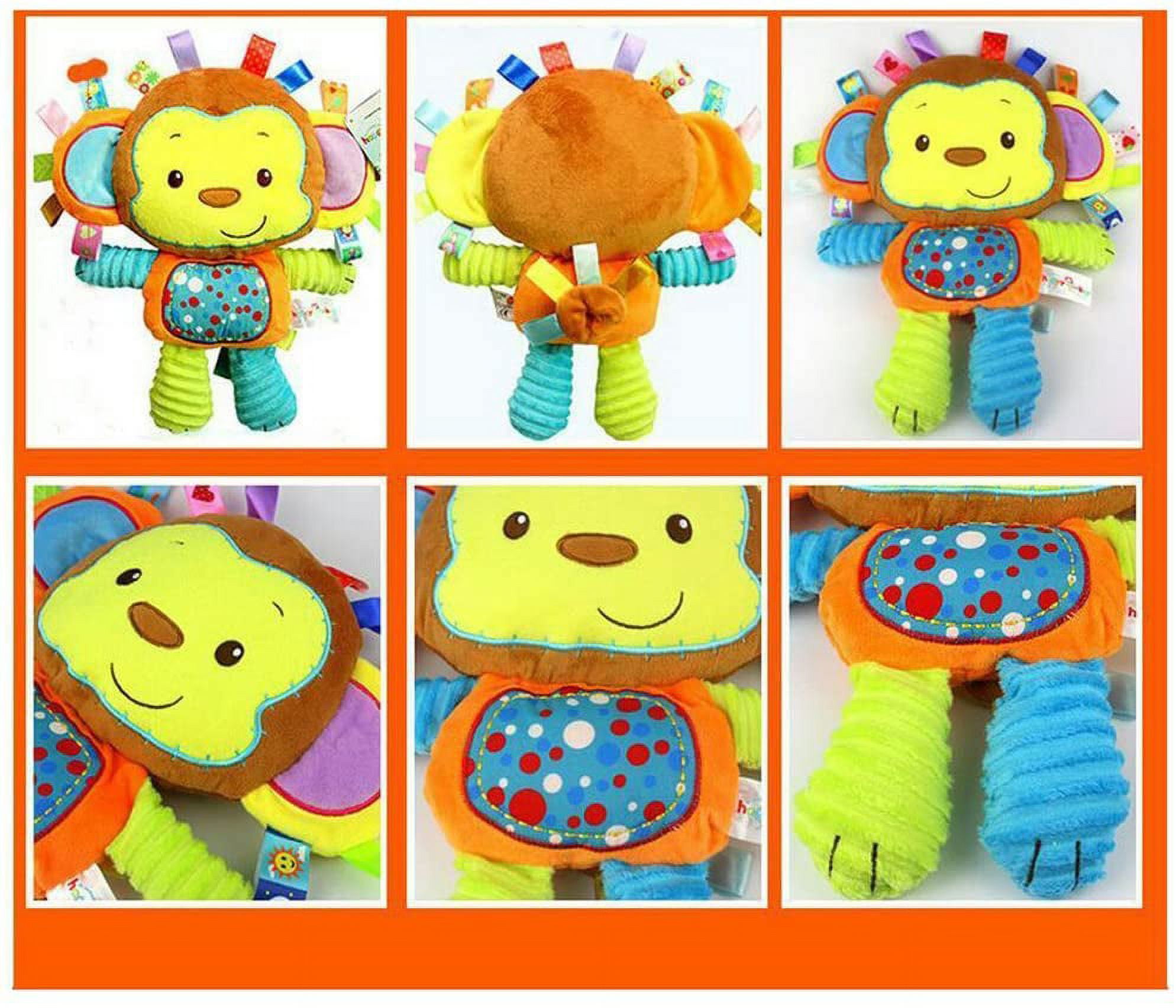 Amerteer Baby Tags Toy, Monkey/Tlephant Taggie Security Blanket Elephant Stuffed Toy, Baby Plush Sensory Tag Toy with Ribbons & Rattle,Baby Gifts for Newborns,Infant