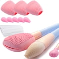 thumbnail image 1 of Soporte para brochas de maquillaje y almohadilla limpiadora de silicona rosa, 8 unidades, 1 of 7