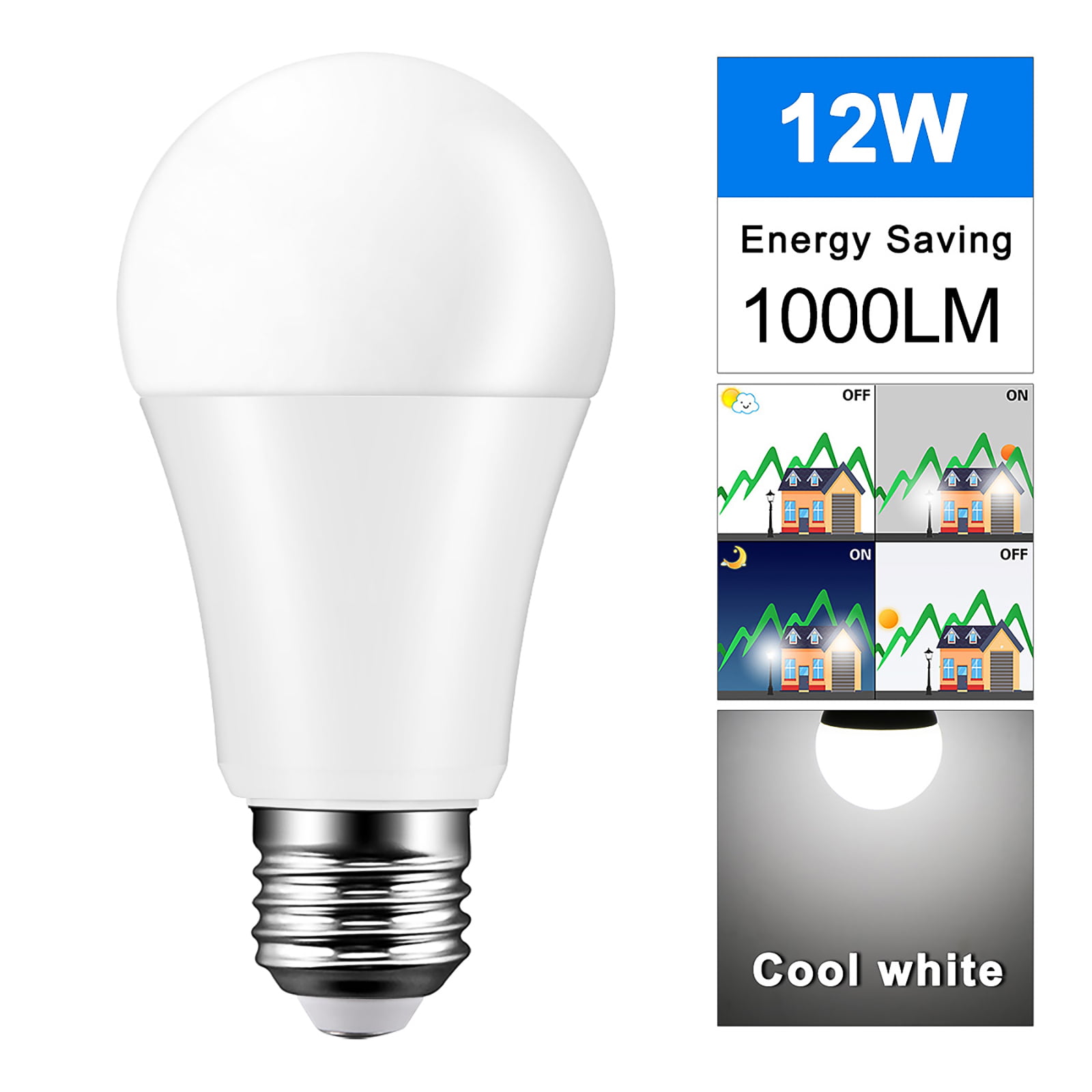 E27 White Dusk to Dawn LED Lamp Bulb Auto Light Sensor Energy Saving Garden 