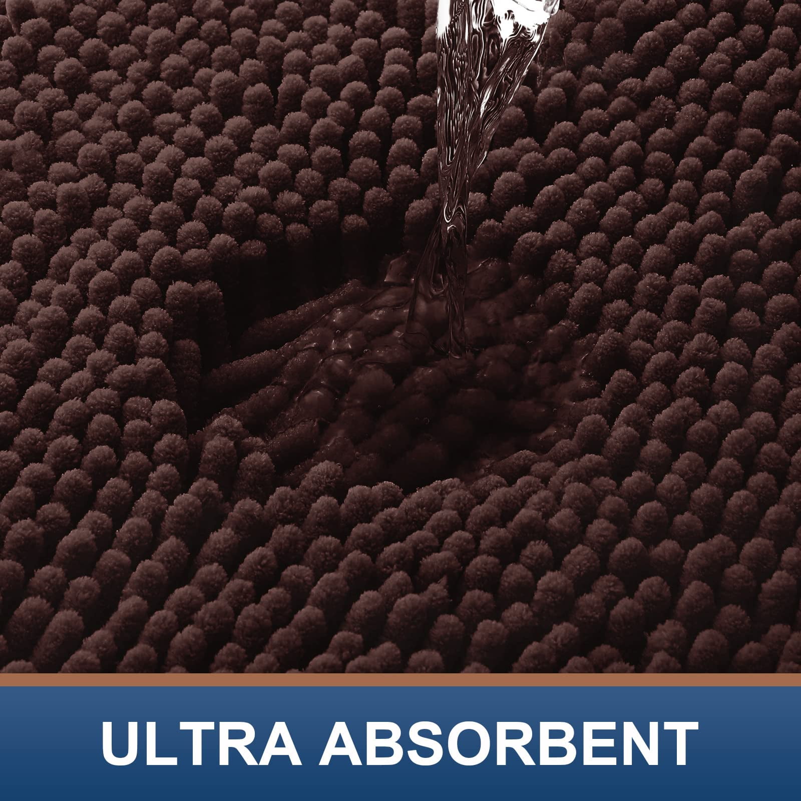 Smiry Luxury Chenille Bathroom Rugs, Extra Soft and Absorbent Bath Mat, Brown, 20"x30"