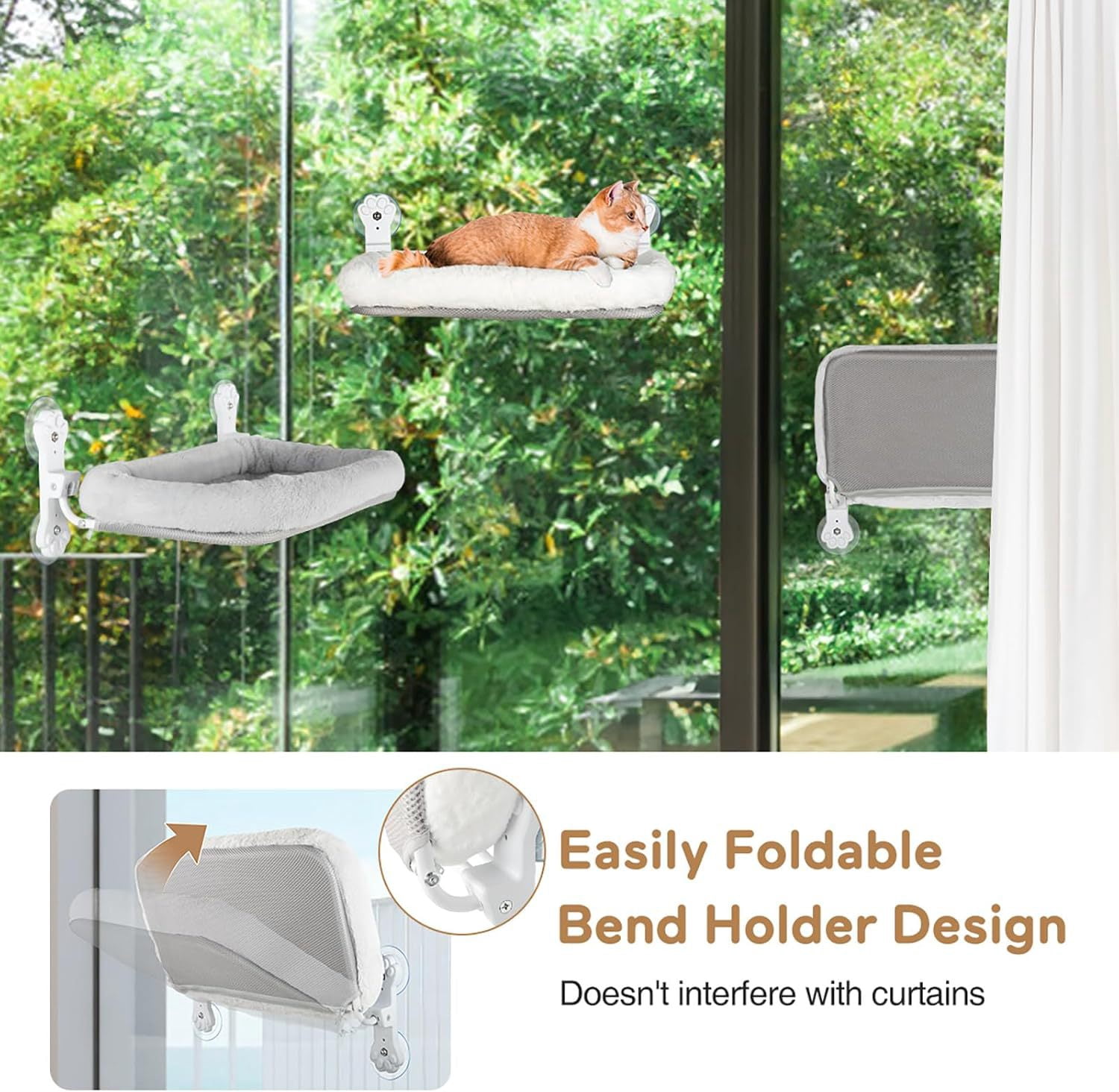 Cat window perch for indoor cats with Warm Spacious Cat Bed for Sunbathing, Napping & Overlooking Cat Hammock All Weather (White)