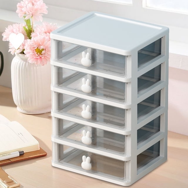 Qaailabf Clear 4-Drawer Desktop Organizer Box 17x14.5x26cm Plastic Storage Container with Stackable Design for Cosmetics, Jewelry, Stationery - Dirt-Proof Drawers with Smooth Pull Out Feature