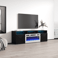 thumbnail image 6 of Giza WH-EF Floating Fireplace TV Stand for TVs up to 70", Modern High Gloss 63" Entertainment Center, Wall Mounted Electric Fireplace TV Media Console with Storage Cabinets and LED Lights, 6 of 9