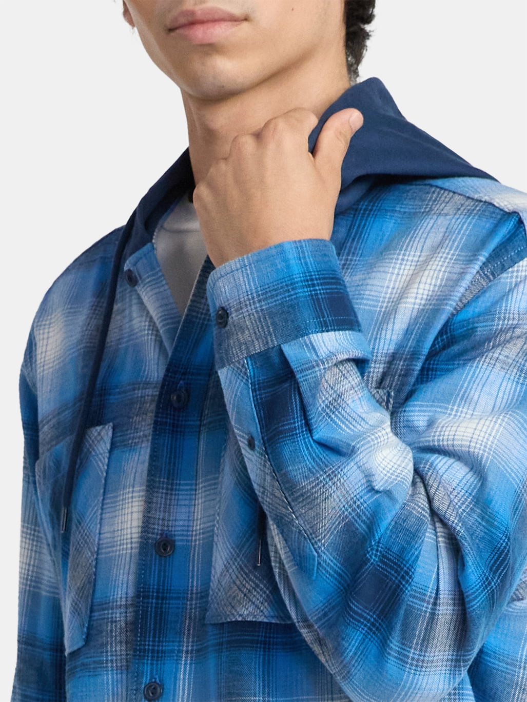 No Boundaries Men's & Big Men's Hooded Flannel Shirt with Long Sleeves, Sizes XS-5XL