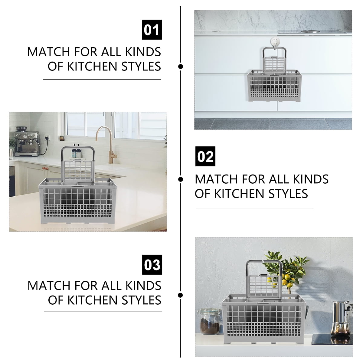 Foxnovo Cutlery Basket Grey for Storage with Handle and Compartments 2Pcs