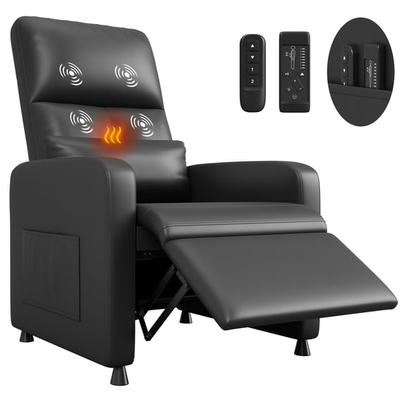 Sillón Reclinable Eléctrico con Calefacción y Masaje - Asiento Individual de Piel PU Ajustable con Respaldo Alto, Reposabrazos Anchos y Puertos USB - Ideal para Sala de Estar o Home Theater