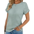 thumbnail image 4 of UVN Summer Blouses for Women Short Sleeve Crewneck Dressy Shirts Ladies Casual Waffle Knit Hollow Out Tunic Tops, 4 of 9