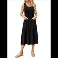 thumbnail image 1 of Vestido de Verano para Mujer, Sin Mangas, Floral, con Cuello Redondo, Cintura Alta, Corte A, Midi y Bolsillos Negro L, 1 of 10