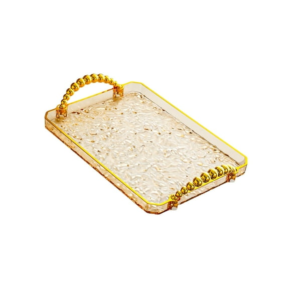 Bandeja rectangular para servir, organizador de tocador de baño, plato de fruta moderno Simple, bandeja de almacenamiento de joyas para encimera, Borde dorado ámbar.