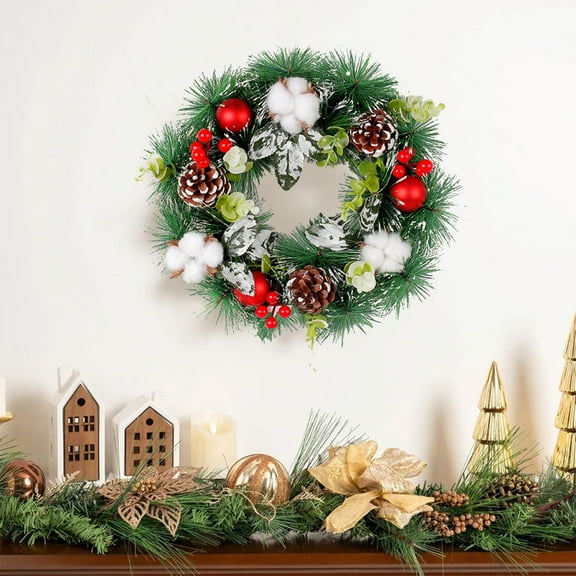 up to 70% off karymi Christmas Wreath Indoor and Outdoor Christmas Decoration Winter Wreath Christmas Flower and Golden Ball Christmas Wreath Christmas Decoration Pines Cones Mens Christmas Gifts