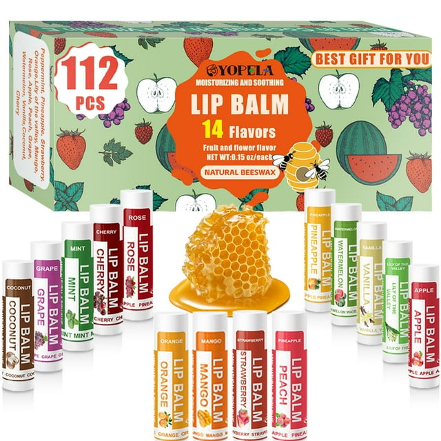 Bálsamo labial Yopela, paquete de 112 humectantes naturales para labios con vitamina E