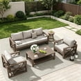 thumbnail image 2 of ELPOSUN Aluminum Outdoor Patio Furniture Set,6-Pieces Modern Metal Outdoor Furniture, Faux Wood Grain Finish Frame Patio Conversation Sofa Sets with 6"Thick Cushion for Porch,Backyard,Deck,Biege, 2 of 7