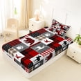 thumbnail image 4 of Erosebridal Boys Jungle Animal Bears Deers Mallard Duck Twin Sheet Sets 3pcs,Geometric Plaid Bedding For Teens,Black Red, 4 of 5