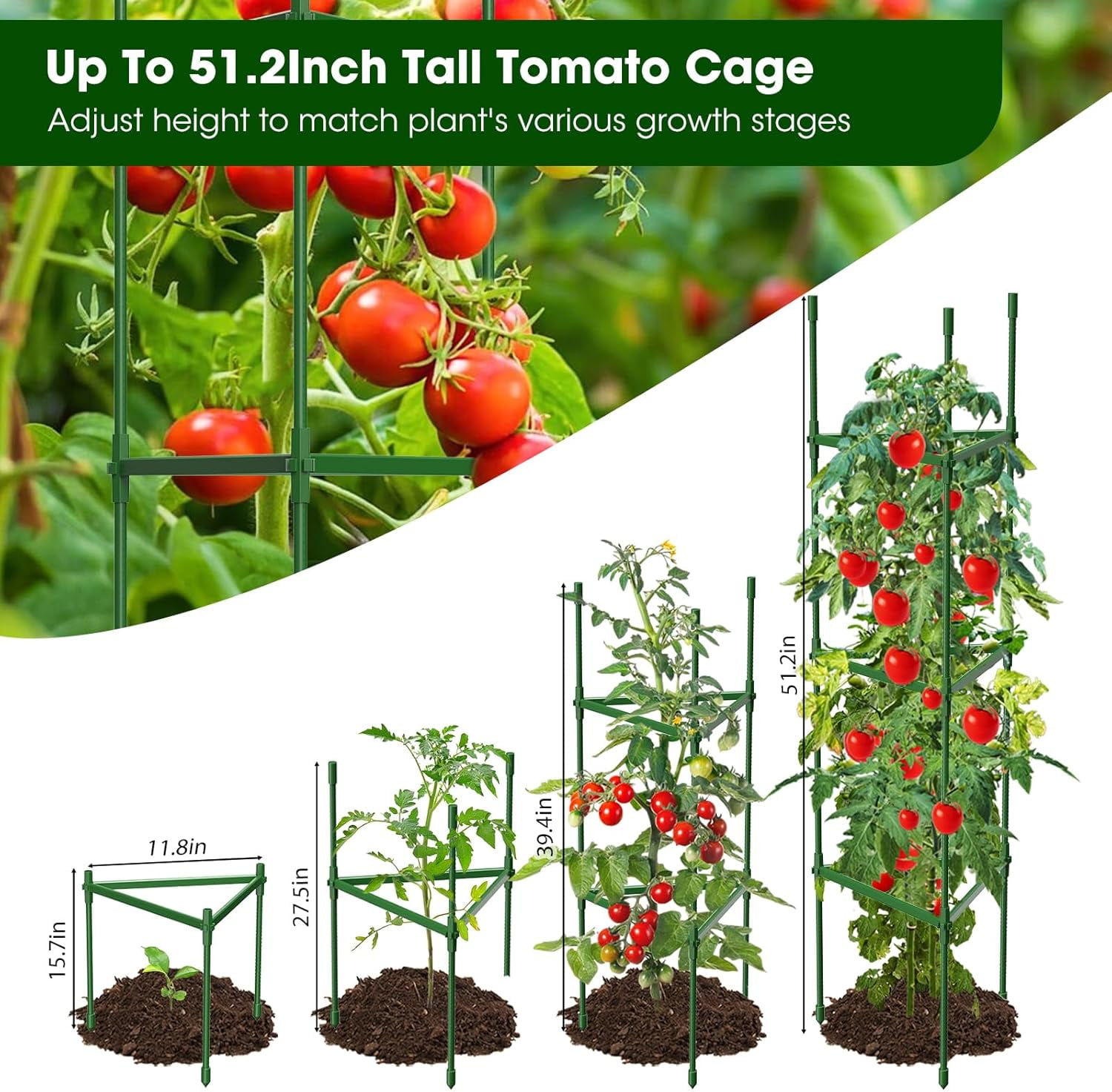 3PCS Tomato Cages for Garden, Tomato Trellis for Raised Garden Bed, 51.2" Tall Tomato Cage Plant Support for Pots, Gardening Supplies Trellis for Climbing Plants