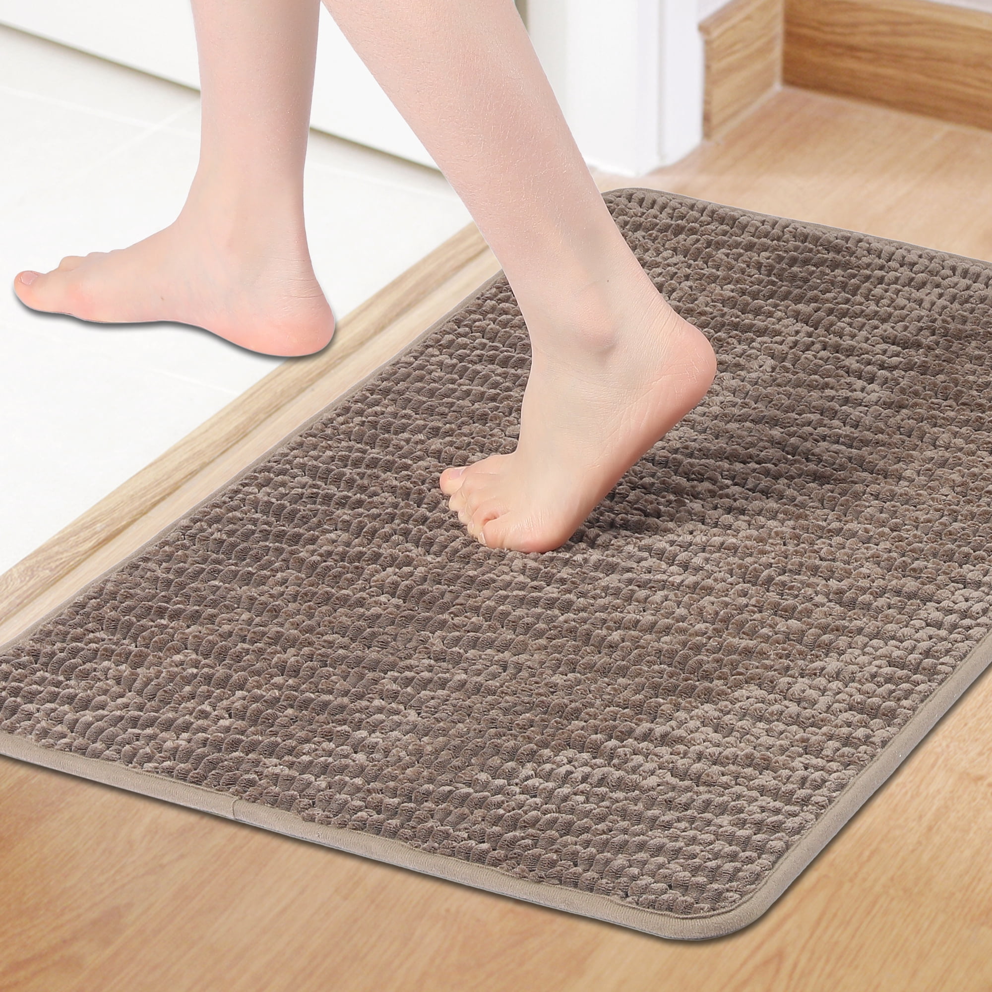 Unique Bargains Rubber Backing Quick Dry Bath Mat Brown 16" x 24"