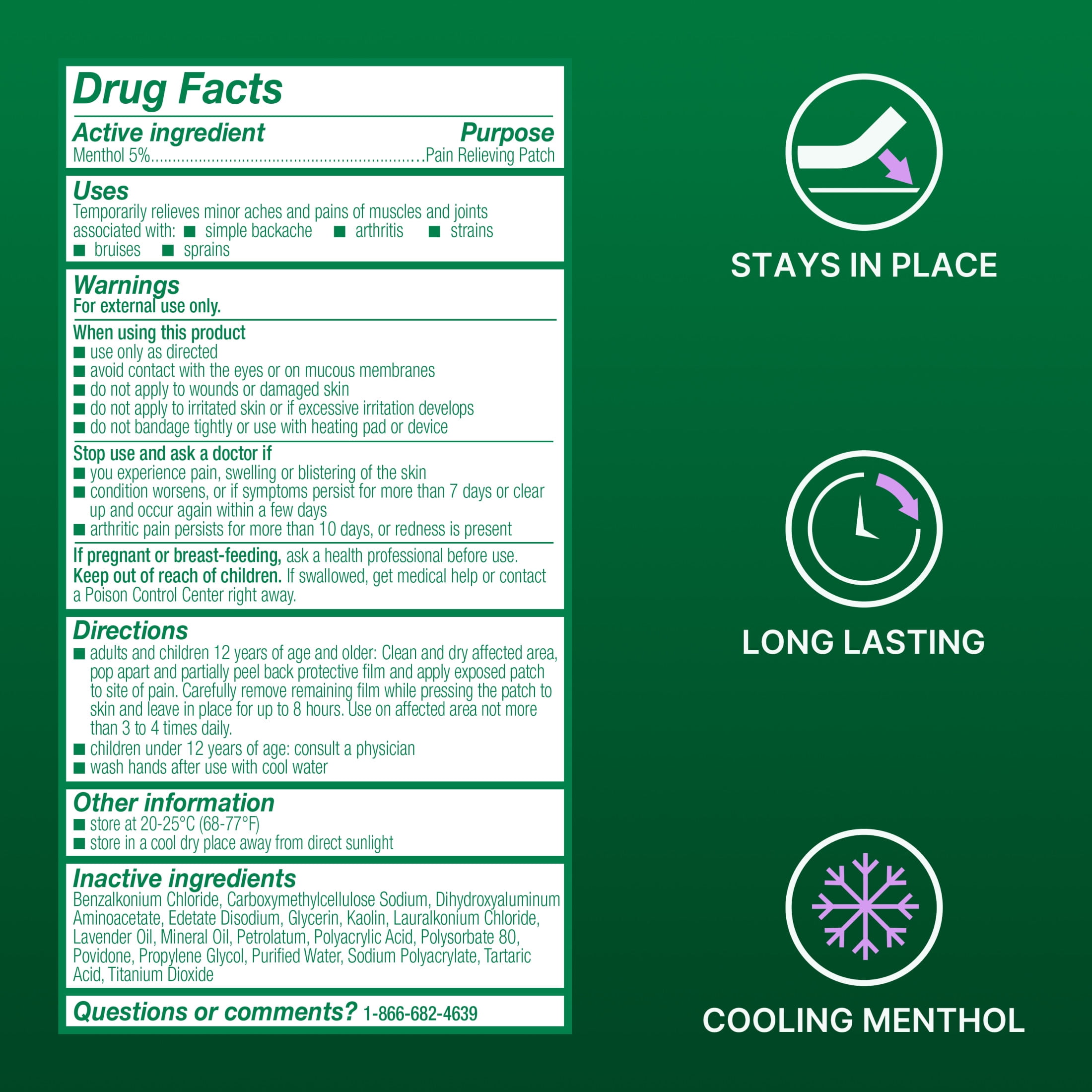 Biofreeze Overnight Pain Relief Patches, Back Knee Muscle Joint Arthritis Pain Relievers, 4 Count
