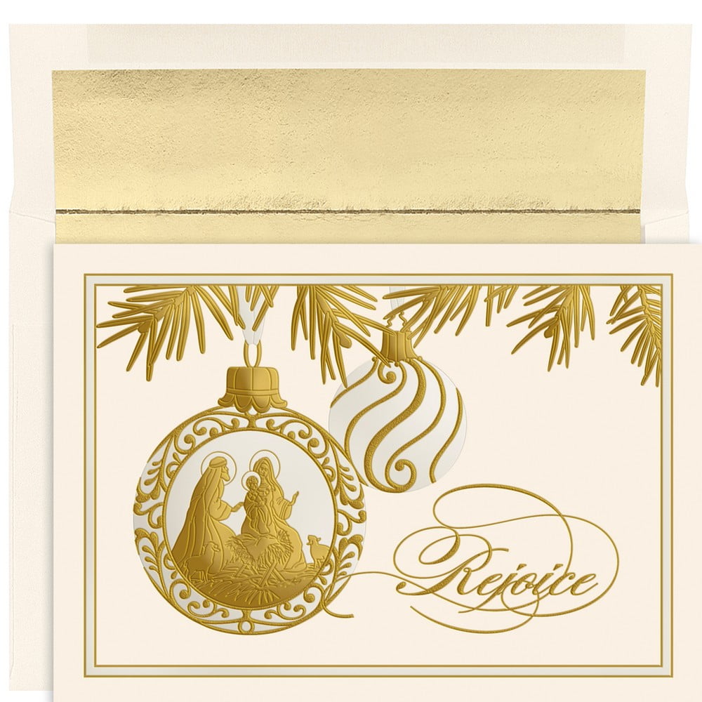 JAM Paper Christmas Cards & Matching Envelopes Set, Rejoice Ornament