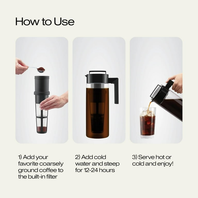 Takeya, Cold Brew Coffee Maker, 2 Quart, Airtight Black Lid