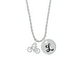 thumbnail image 2 of Delight Jewelry Silvertone Small Bicycle Silvertone Script Initial Disc - L - Charm Necklace, 20"+3", 2 of 4