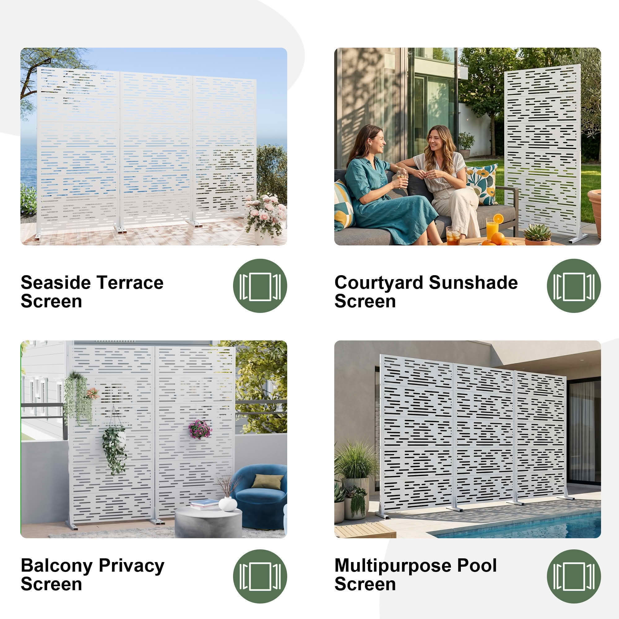 MAYEERTY 72x35 White Outdoor Natural Privacy Panel Screen, 6 Piece Set Natural Folding Divider for Backyard and Garden