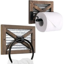 Autumn Alley Farmhouse Toilet Paper Holder and Towel Ring Set, Wall Mount, Rustic Wall Toilet Paper Holder and Bathroom Hand Towel Holder Decor, Wooden Brown