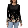 thumbnail image 5 of Women's Casual Round Neck Pullover Long Sleeve T-Shirt Top with All Over Ditsy Floral Print, Elegant and Comfortable Blouse for Spring and Summer Season,Black,L, 5 of 6