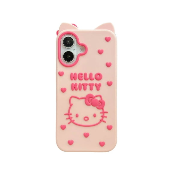 Ins 3D Cartoon Bow Love Hello Kitty Soft Silicone Phone Case For iPhone 16 15 14 Plus 13 12 Pro Max Shockproof Back Cover