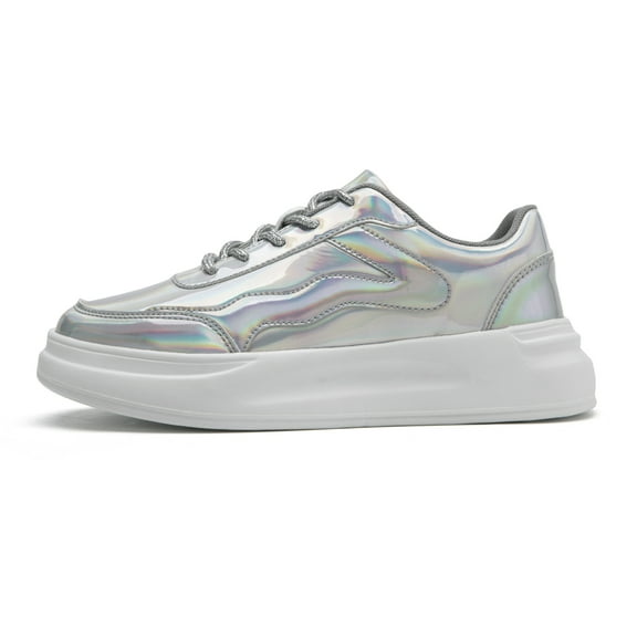 FUJEAK Women's Platform Sneaker Low Top Casual Shoes Lightweight Fashion Sneakers Silver