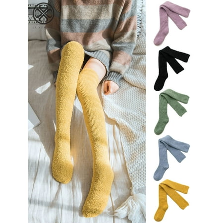 

Luxtrada Womens Soft Warm Coral Velvet Knee High Stockings Fuzzy Socks 1 Pairs