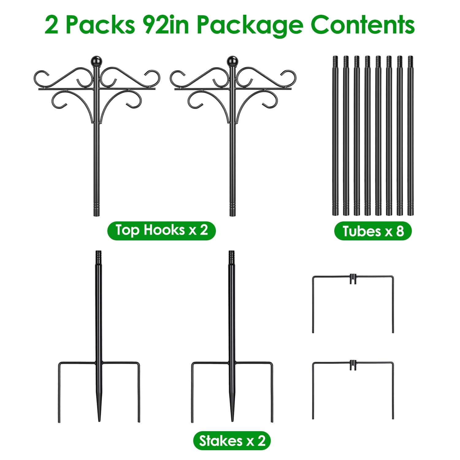 Imountek 2Packs Heavy Duty Double Shepherds Hook, 91in Adjustable Height Garden Hanging Pole with 5 Prong Base for Bird Feeder Garden Plant Lantern