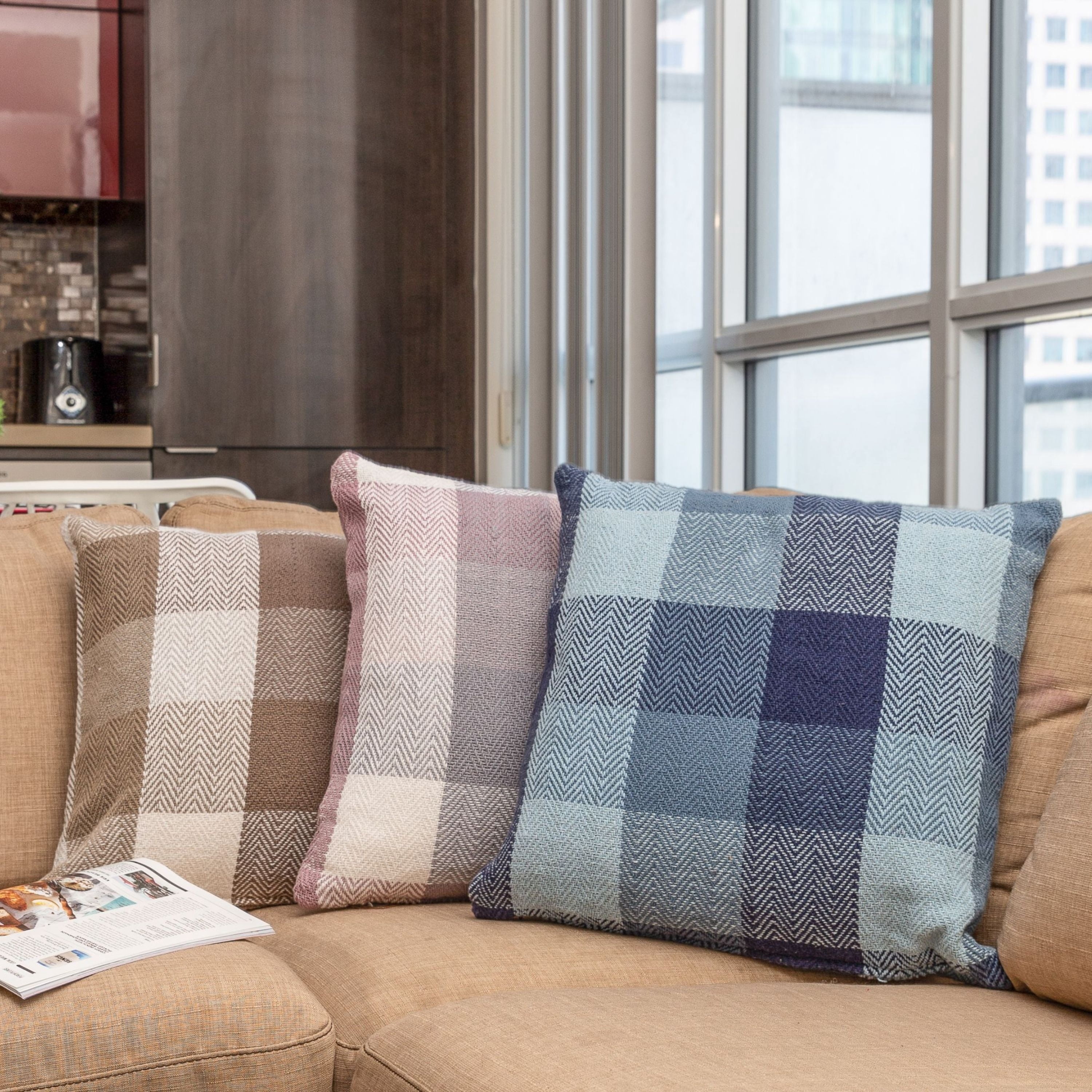Fabstyles Herringbone Check Cushion Set of 2 with Poly-Insert Included