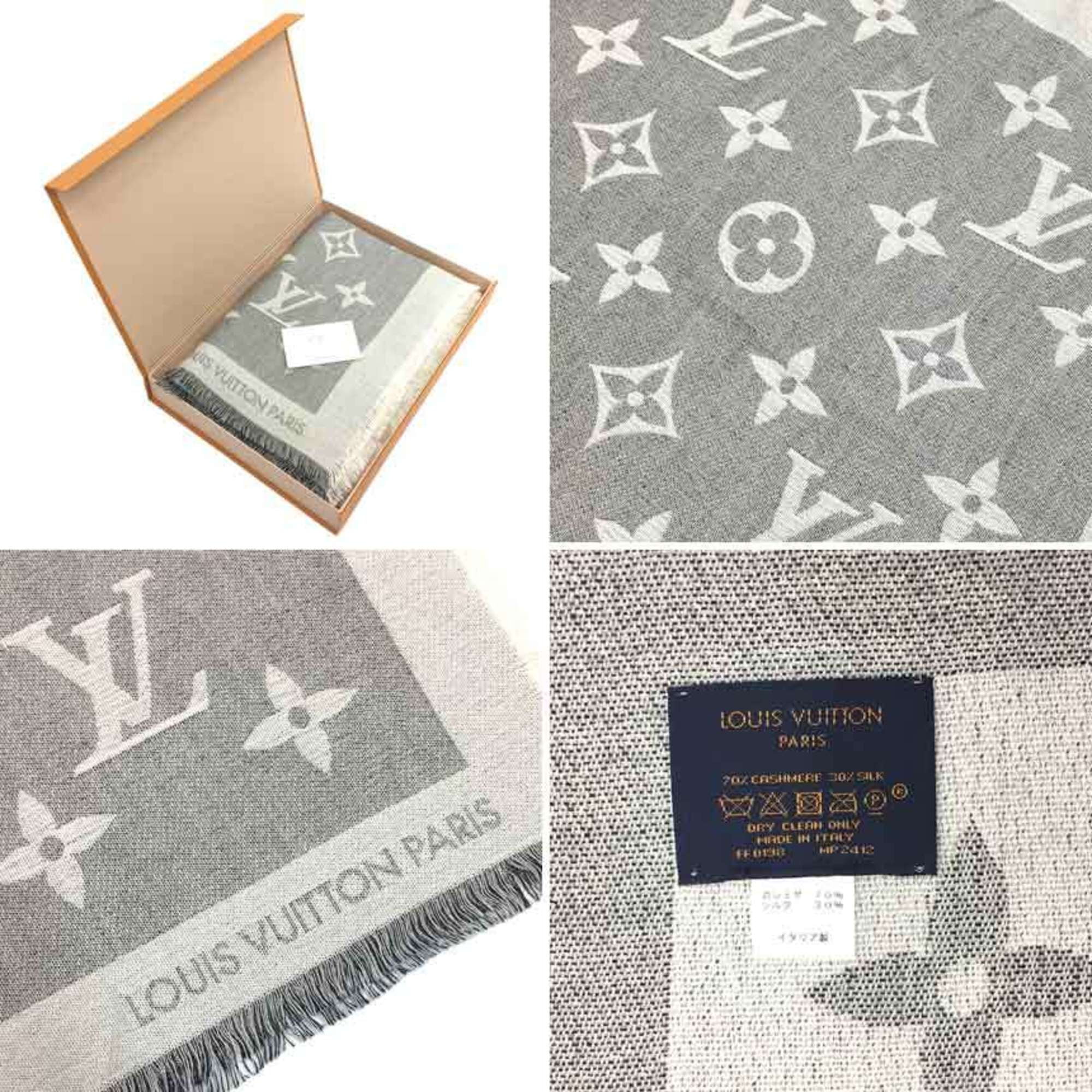 Authenticated used Louis Vuitton Louis Vuitton Shawl Monogram Giant Mp2412 Noir Cashmere Silk Wool Stole Muffler, Women's, Size: (LxW): 1.42m x 1.42m
