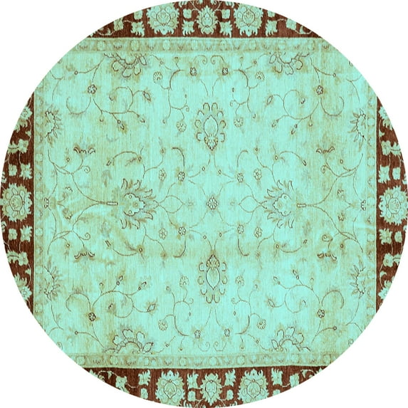 Ahgly Company Indoor Round Oriental Light Blue Traditional Area Rugs, 6' Round