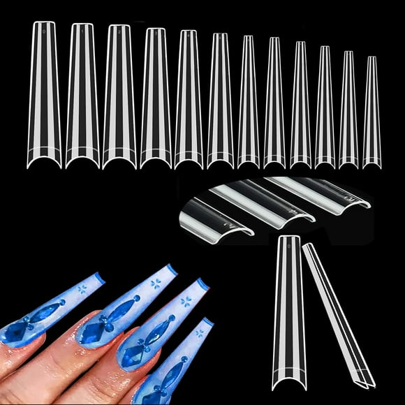 AIR-Clear No C Curve Nail Tips for Acrylic Nails Professional, 240Pcs XXXL Extra Long Tapered Coffin Straight Acrylic Nail Tips, Half Cover French Nail Extension False Nails for Manicure Nail Art 12