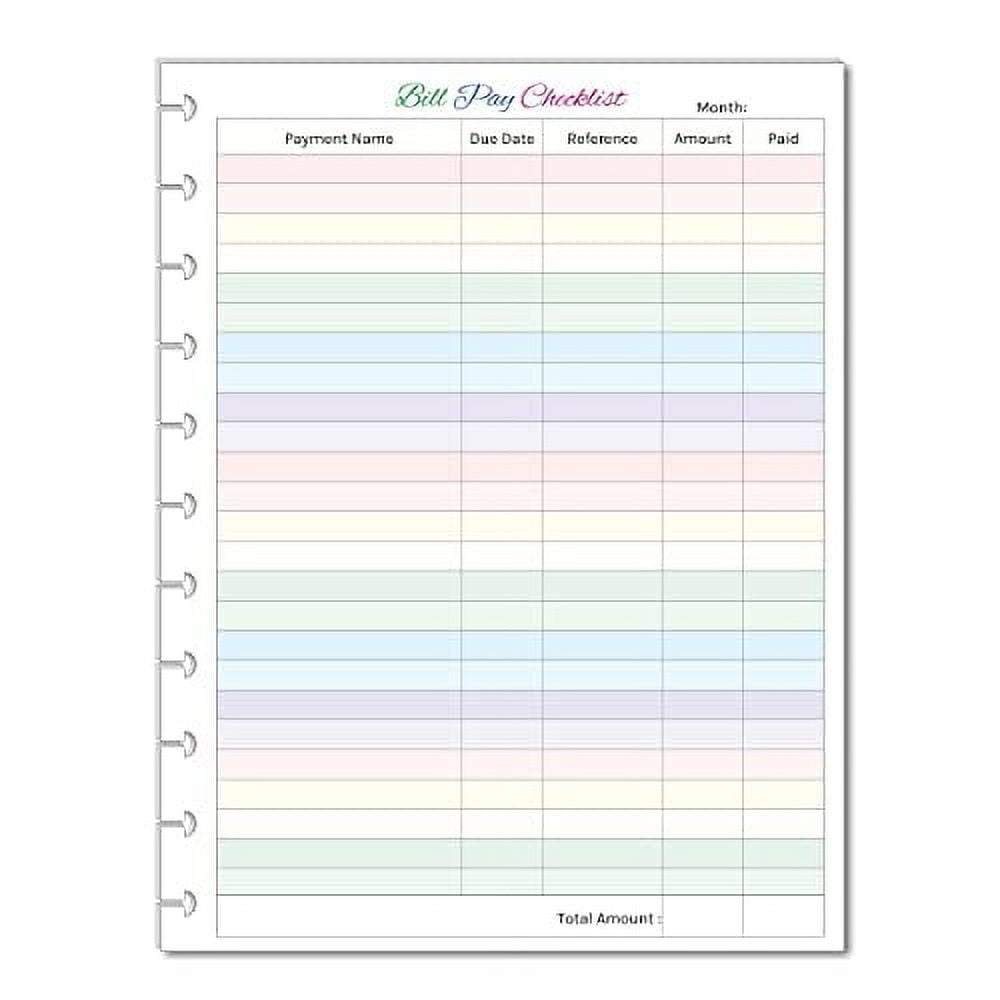 Monthly Bill Pay Checklist Inserts, Budget Planner for 11 Disc Planners