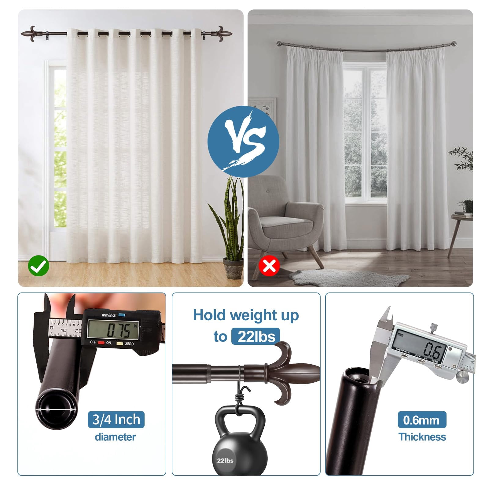 Urbanest Cast Forged Iron Curtain Rod with Fleur de Lis Finials – Heavy-Duty Decorative Designer Drapery Rod, Adjustable Metal Window Rod Set, 3/4" Diameter, 84" to 120", Oil-rubbed Bronze (ORB)