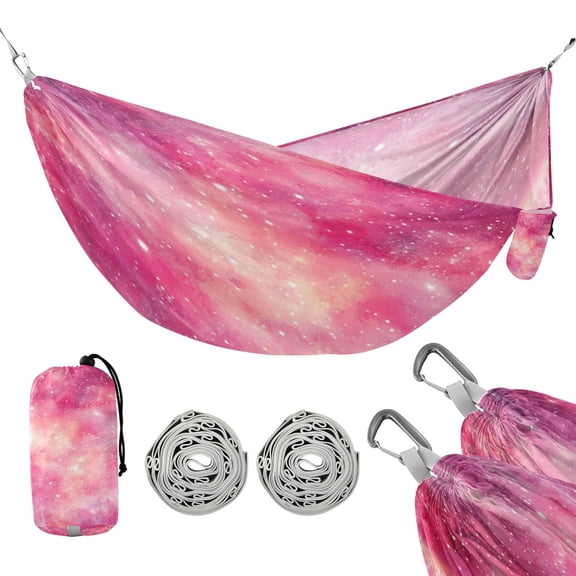 Portable Outdoor Camping Hammock Travel Hammock Ideal for Backpacking, Hiking, and Travel Brilliant Pink Galaxy