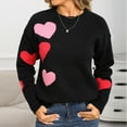 thumbnail image 2 of Htigea Womens Sweaters Cute Heart Graphic Pullover Crewneck Long Sleeve Tops Fall Winter Casual Knit Sweater Black M, 2 of 9