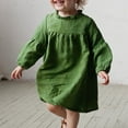 thumbnail image 5 of Staki Fall Toddler Dress Toddler Girl Cotton Linen Dress Long Sleeve Ruffle Fall Dress Kids Dresses Casual Clothes(Green,12-18 Months), 5 of 7