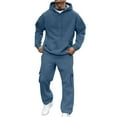 thumbnail image 2 of Domzest Men's Tracksuits Two Piece Tracksuit Jogging Drawstring Loose-Fit Hoodies Winter Long Sleeve Athletic Crewneck Pullover Matching Pants Suits Sets Blue L-Large, 2 of 7
