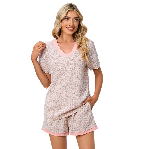 Vedolay Women Pajamas Women Pajama Sets 2 Piece Short Sleeve Button Tops and Shorts Pjs Summer Outfits,Red 3XL